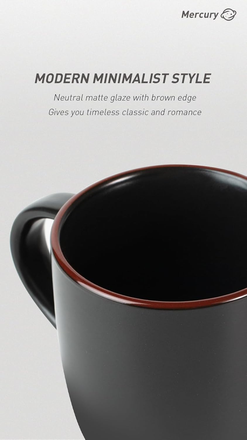 famiware Mercury Coffee Mugs 13 oz, Coffee Mugs Set of 4 with Handle, Cups for Latte, Hot Tea, Cappuccino, Mocha, Cocoa, Black