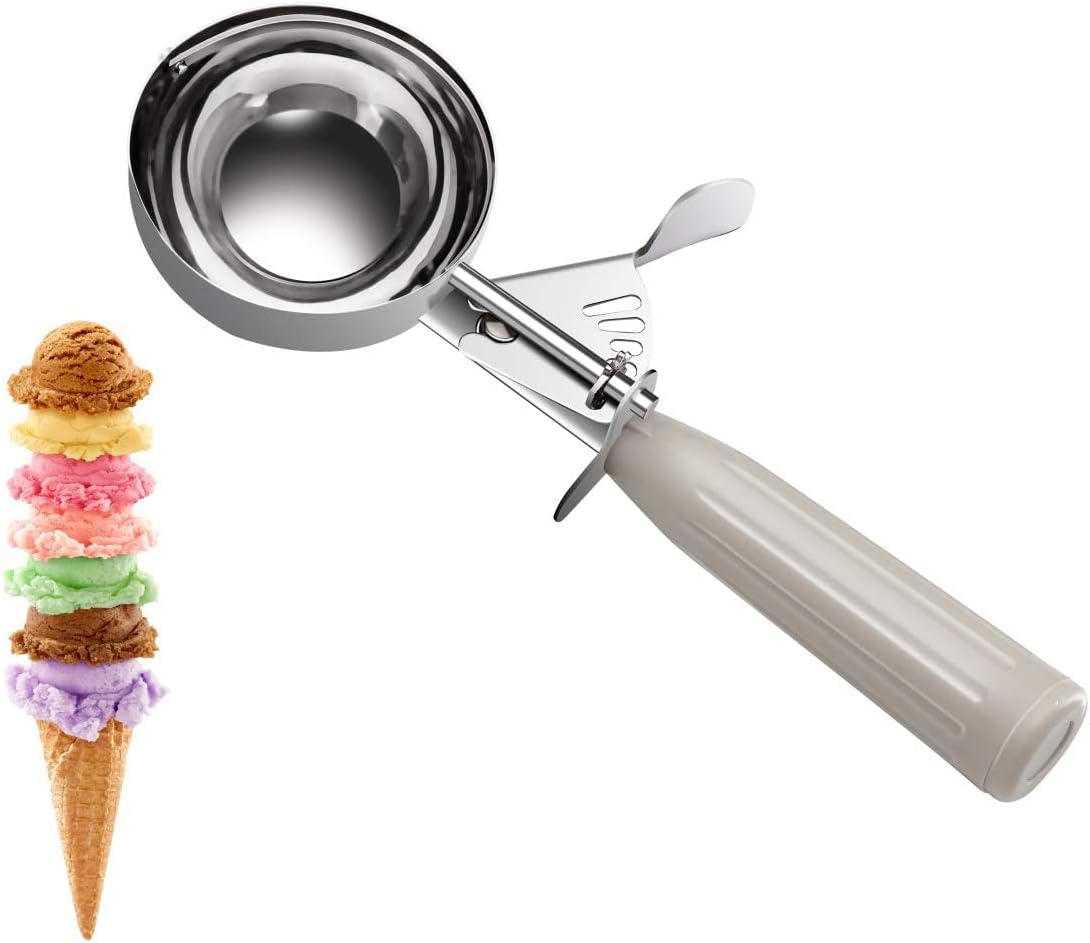 Commercial-Grade Ice Cream Scooper 3.25 oz, 18/8 Stainless Steel Cookie Scoop with Plastic Handle, Portion Control Disher Scoop for Bakeries, Restaurants & Dessert Shops, #10, Ivory