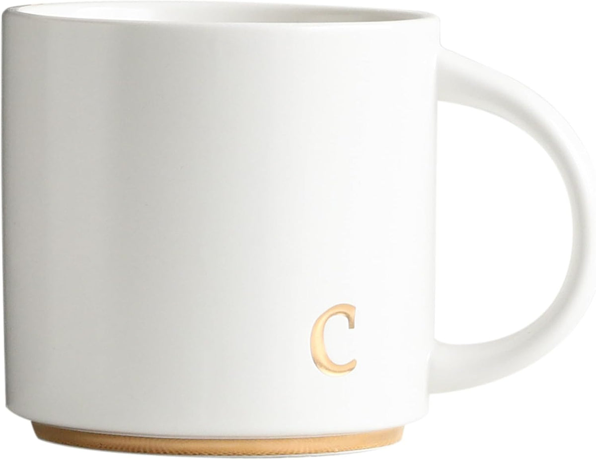 COLLECTIVE HOME - Monogram Ceramic Mugs, 15 oz Golden Initial Coffee Cups, Elegant Alphabet Tea Mugs, Elegant Personalized Mug with Gift Box, Luxurious Cups for Office and Home (c)