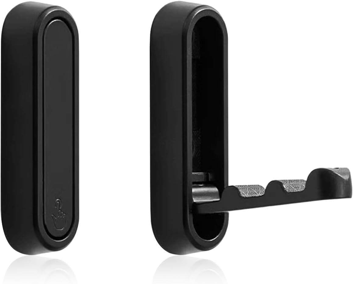 Heavy Duty Black Folding Wall Hooks 2 Pack, Space Saving Foldable Coat Hooks for Bathroom, Closet, Entryway, Kitchen, Towel, Robe, Bag, Hat Hanging, Easy Mount, Zinc Alloy, Corrosion - Resistant