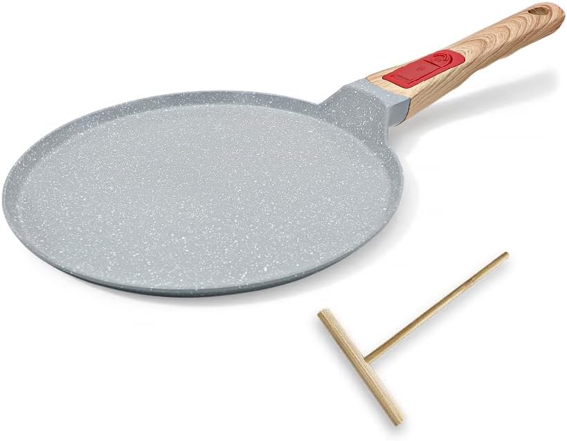 Nonstick Ceramic Crepe Pan, 8 Inch Dosa Pan Pancake Pan with Detachable Handle Round Griddle - Blue