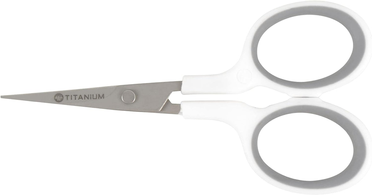 Westcott 4" Embroidery Scissors with Curved Titanium-Bonded Blades for Flush Trimming, Crafting, Sewing & More (White/Gray)