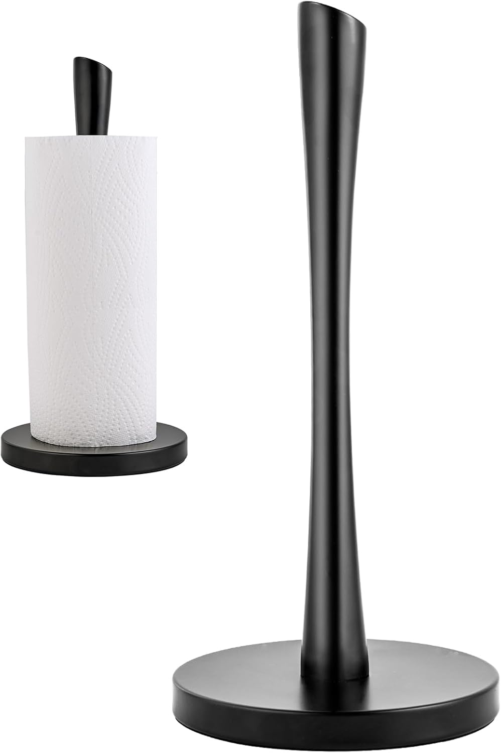 JOGREFUL Paper Towel Holder Stand, Stainless Steel Kitchen Paper Towel Countertop Stand with Streamline Body, Bathroom Organization for Family Standard Large Size Roll Paper, Black