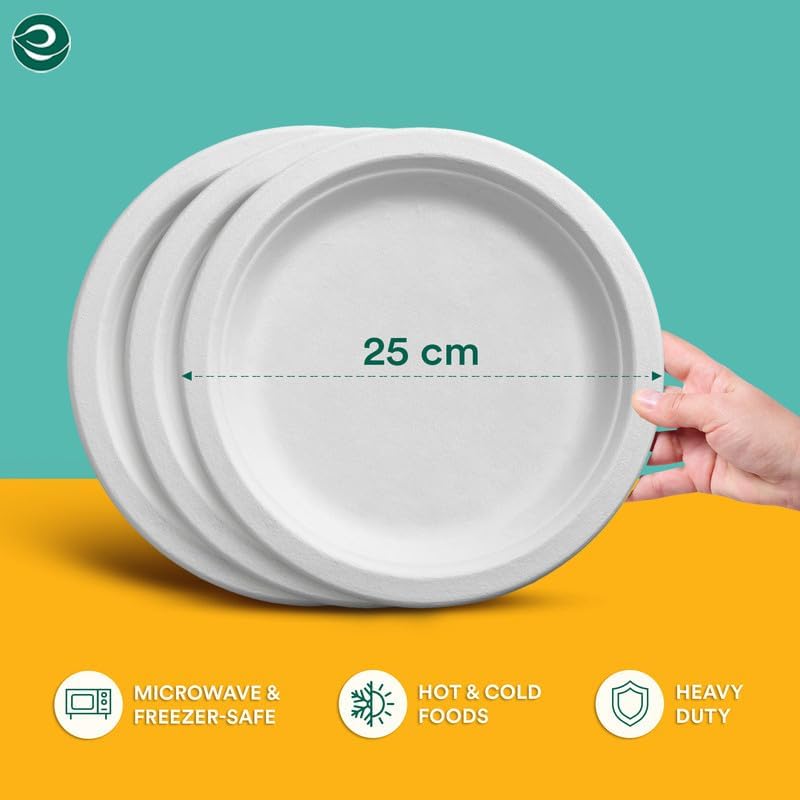 ECO SOUL Pearl White 10 Inch [100-Pack] Paper Plates | 100% Compostable Disposable Bagasse I Heavy-Duty Eco-Friendly Dinner Plates I Biodegradable Sugarcane Eco Plates | Microwavable