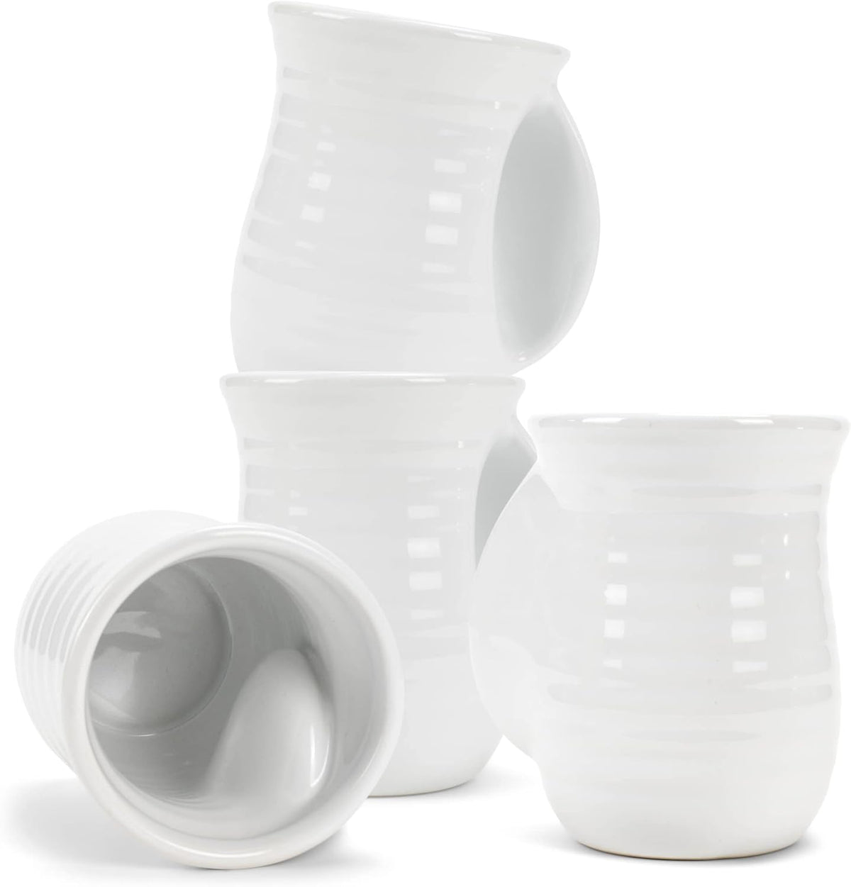 Elanze Designs Ribbed 14 ounce Ceramic Stoneware Handwarmer Mugs Set of 4, White