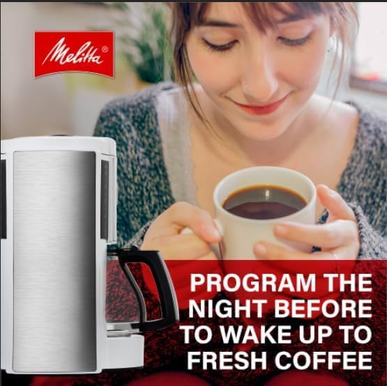 Melitta Aroma Series Programmable Drip Coffee Makers Parent (Aroma Enhance White 10 Cups) with 5-Pack Coffee Filter