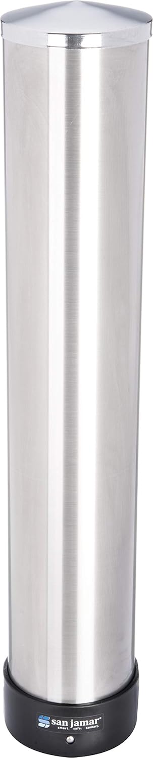 San Jamar Pull-Type Cup Dispenser 12-24 Oz. Cups for Restaurants, Home, and Office, Plastic, 23.5 Inches, Silver