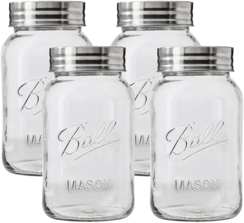 Ball Regular Mouth Glass Mason Jars with Lids and Bands, Used for Canning (Quart, 32 Ounce (Pack of 4))