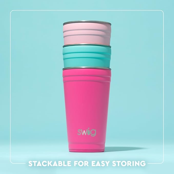 Swig Life 24oz Party Cup, Stackable Insulated Travel Coffee Tumbler with EZ Slider Lid, Cup Holder Friendly Travel, Stainless Steel 24 oz Tumbler, Reusable Mug (Saltwater Camo)
