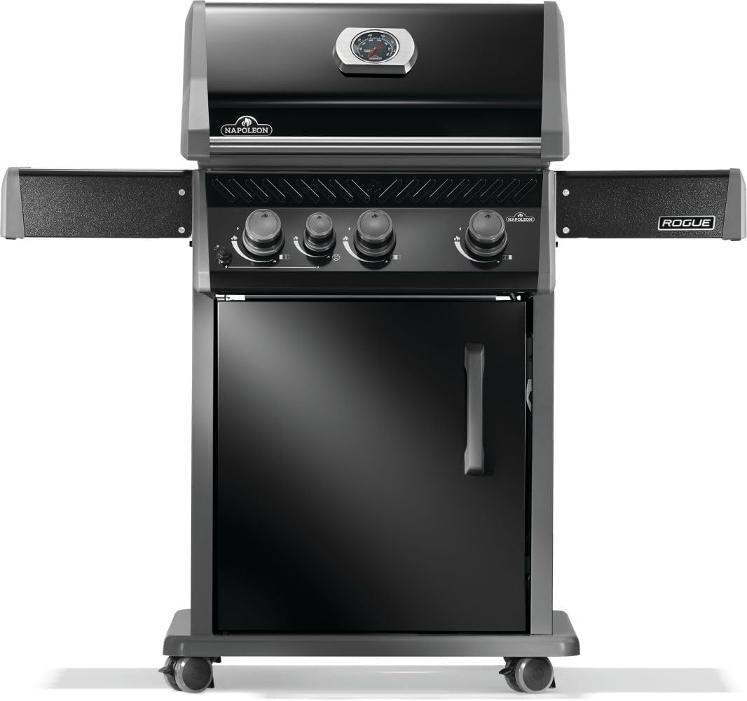 Napoleon Rogue 425 Natural Gas Grill with Range Side Burner, Black, 3 Stainless Steel Main Burners, Durable Outdoor Cooking
