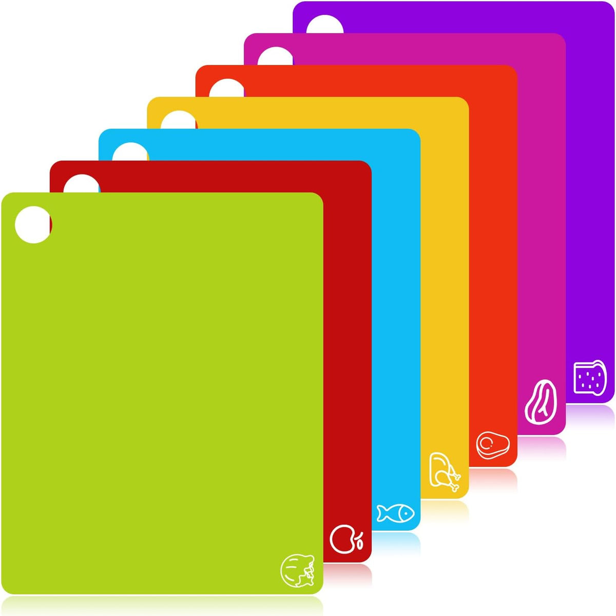 GoodLuck 7 Pieces Flexible Cutting Boards with Hanging Hole, BPA Free Plastic Cutting Boards for Kitchen, Non Slip Cutting Mat for Meat and Vegetables