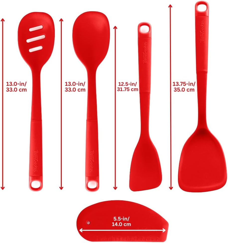 Betty Crocker Silicone Baking/Cooking Utensil Set – Spatula, Spoon, Turner, Scraper. 5-Piece Set, Heat Resistant, BPA Free, Non-Stick, Dishwasher Safe