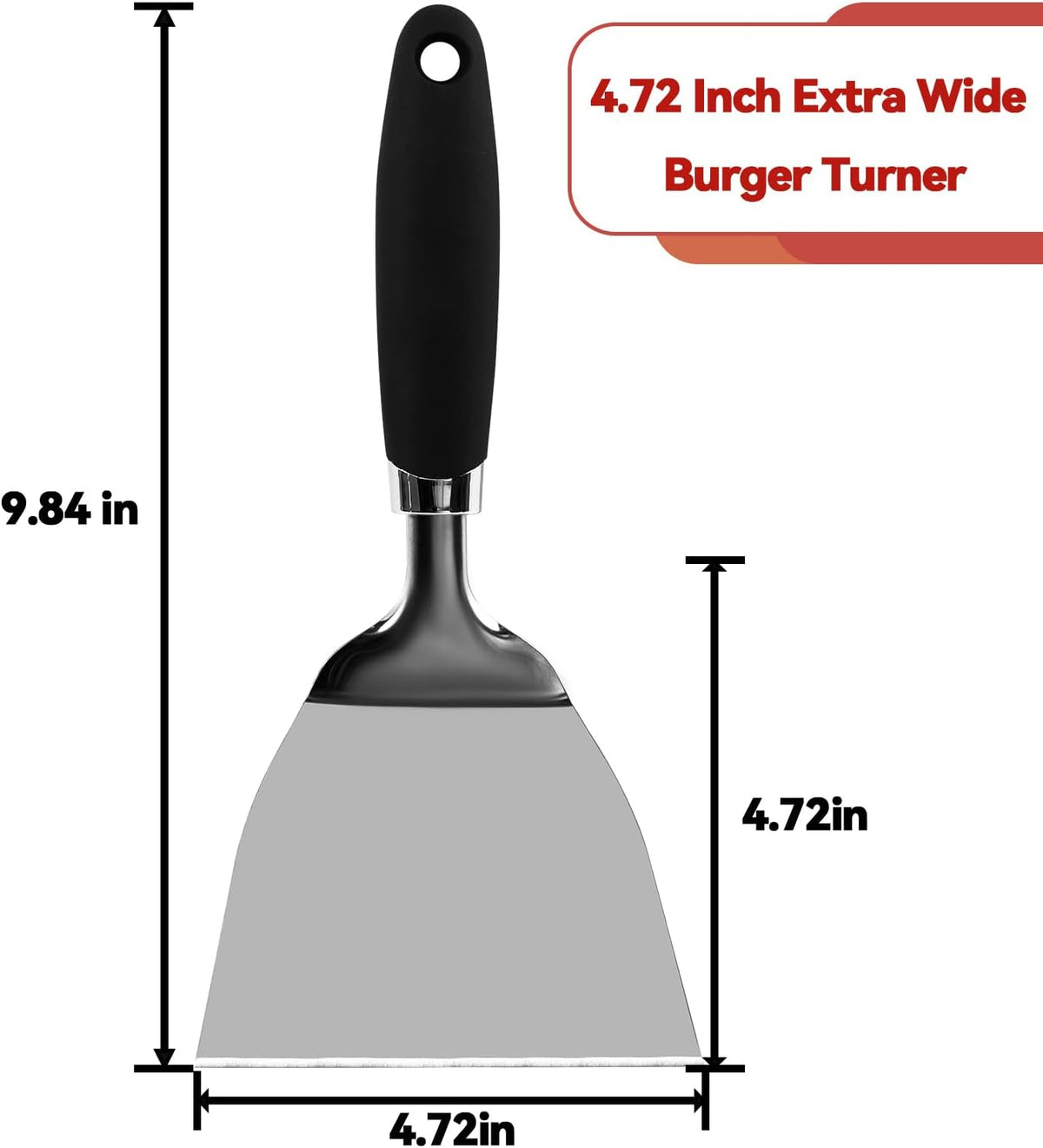 Professional Wide Turner 9.5 Inch Stainless Steel Spatula for Cast Iron, Griddle and Grill Cooking, Barbecue Hamburger Metal Kitchen Utensil, Dishwasher Safe