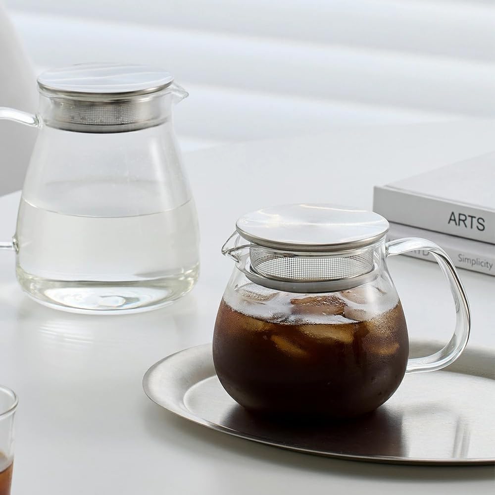 IwaiLoft Glass Teapot with Removable Stainless Steel Filter Lid Stovetop & Microwave Safe Borosilicate Glass Kettle for Loose Leaf, Blooming Tea And Coffee Sharing (15OZ)