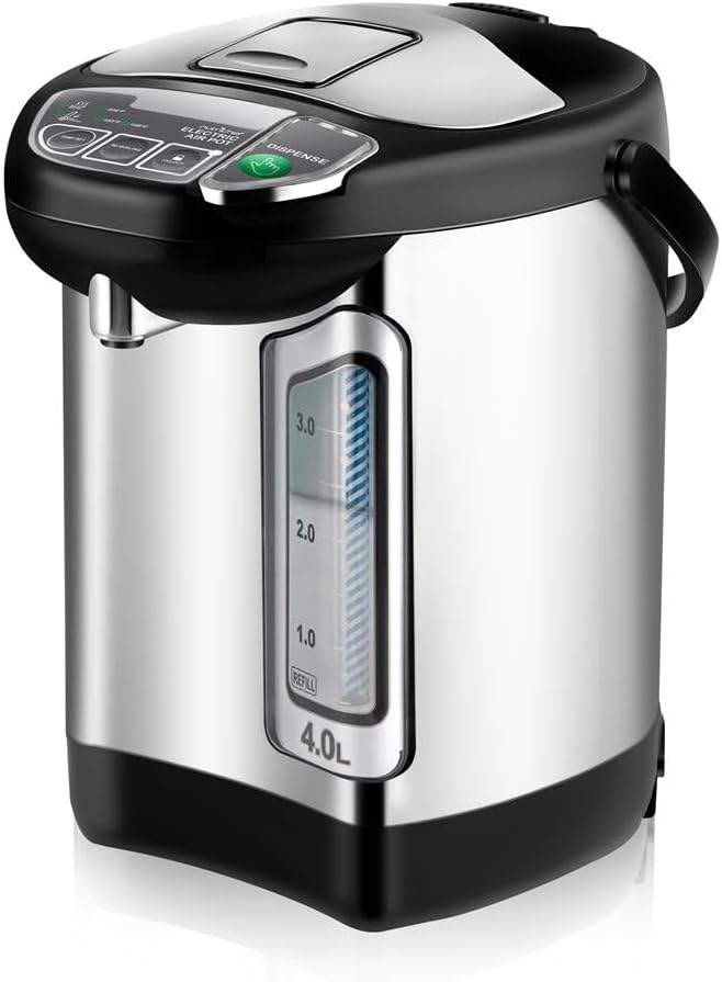 NutriChef Electric Water Boiler and Warmer - 4L/4.2Qt Stainless Steel Electric Hot Water Dispenser w/Rotating Base, Auto Shut Off, Safety Lock, Instant Heating for Coffee & Tea (NCHUB24)