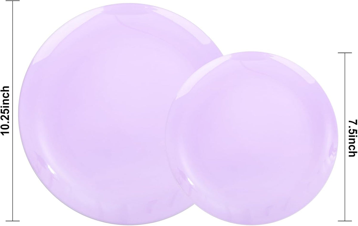 KIRE 60PCS Purple Plastic Plates Disposable - Heavy Duty Purple Plates Include 30Pcs 10.25” Dinner and 30Pcs 7.5” for Dessert/Salad - for Wedding/Bridal Shower