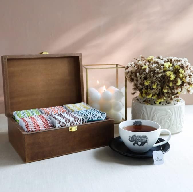 Octavius Tea Gift Set - Assorted Black & Green Tea Bags in Wooden Box | 6 Flavors, 90 Count | Premium Tea Sampler for Women & Men | Wellness Gift, Holiday, Birthday, Office, Corporate Gifting