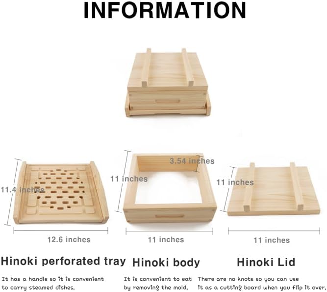 BOUMBI Hinoki wood Square Steamer, available for 8.6-9.6 inces round pots (11 x 11 x 3.54 inches)