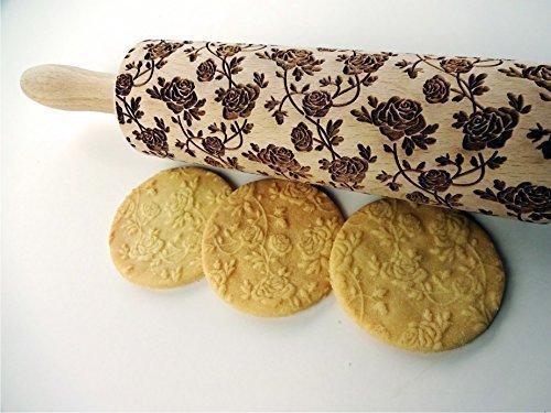 Embossing rolling pin ROSES WREATH. Wooden embossing rolling pin with roses. Wild rose. Summer flower. Floral rolling pin. Mother's Day gift