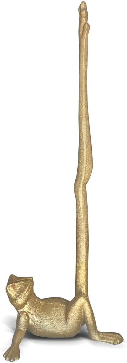 WallCharmers Gold Paper Towel Holder, Metal Toilet or Kitchen Paper Holder for Floor or Countertop, Gold Frog