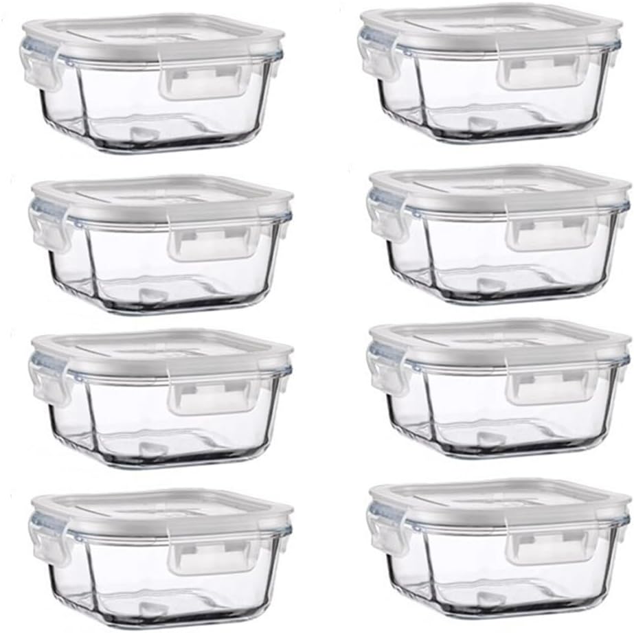 16PC Square Glass Storage Containers With Lids, 2 Cup Glass Food Containers With Lids, Square Meal Prep Bowls, Small Bowls For leftovers, Dishwasher, Freezer Safe (8 lids & 8 Containers)