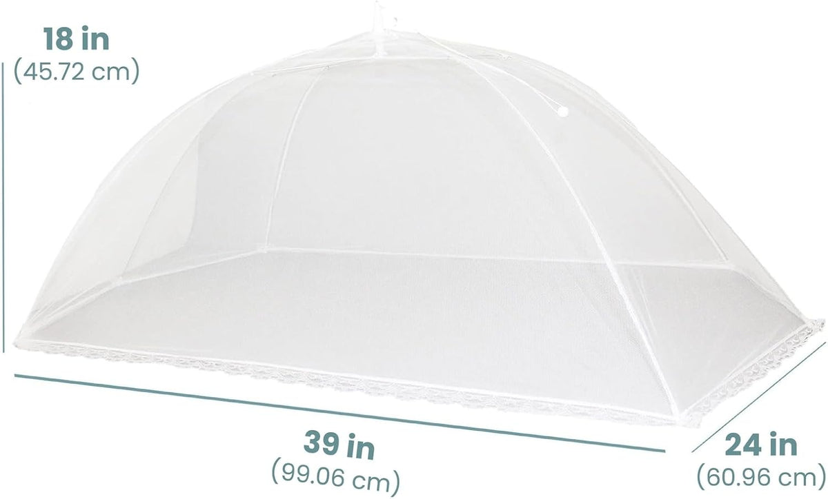 Simply Genius Pop-Up Mesh Food Covers for Outdoors - 6 Pack Extra Large 39" x 24", White, Collapsible & Reusable - Buffet Food Covers & Bug-Net Tent for Picnic, Party & Camping