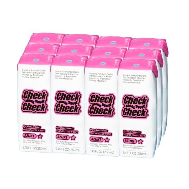 CheckCheck Prebiotic Rice Water, Dawn, Dusk, and Azuki, 12 Pack, 8.45 fl oz Bottles (12 Pack, Azuki)