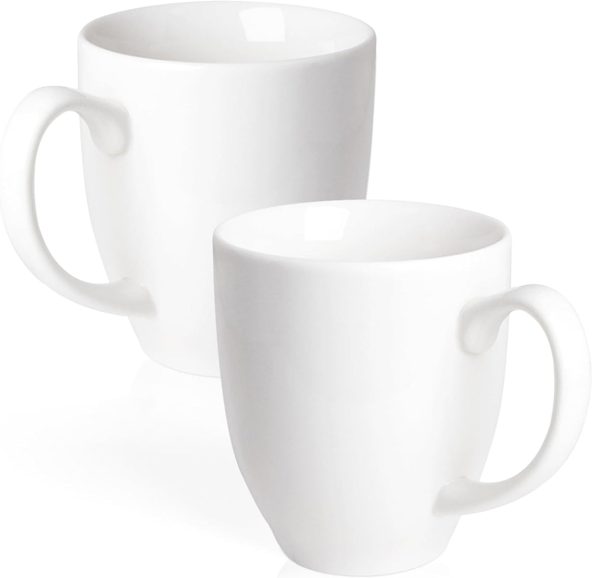 Set of 2 Durable 16 oz Coffee Cups, Large White Coffee Mugs with Ergonomic Handle, Ceramic Mugs Dishwasher & Microwave Safe, Ideal Tea Mugs for Home, Office, Gifts (Coffee, Tea, Hot Cocoa, Latte Cup)