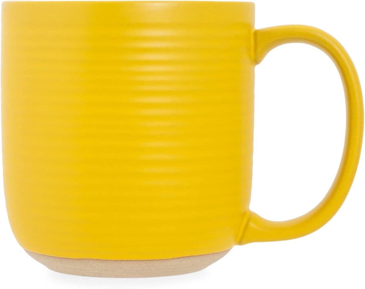 Elanze Designs Ribbed Ceramic Stoneware 16 ounce Raw Clay Bottom Coffee Mugs Set of 4, Mustard