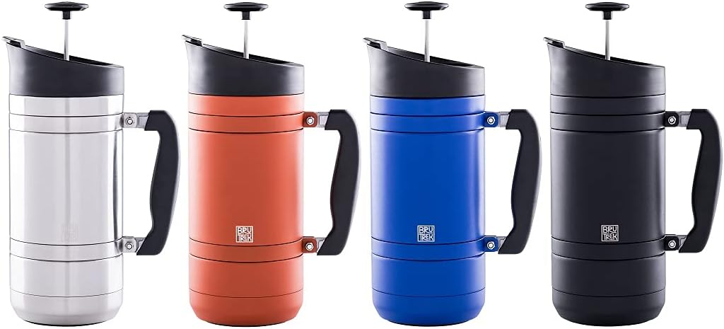 BaseCamp Coffee Press - Double Wall Insulated Stainless Steel - Bru-Stop Technology, No Grounds in Coffee, No Spill Lid (Obsidian, 48 fl.oz)