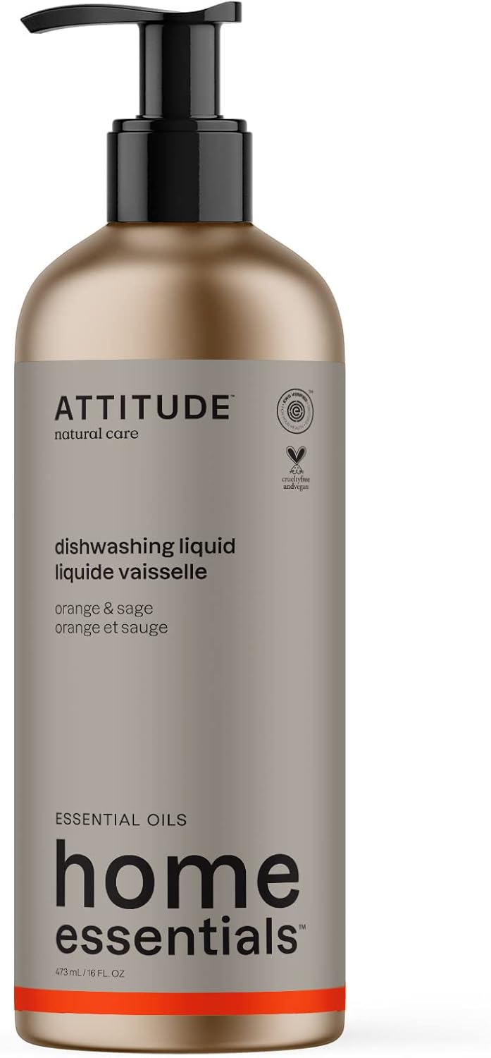 ATTITUDE Dish Soap, EWG Verified, Plant and Mineral-Based Ingredients, Vegan and Cruelty-free Household Products, Orange and Sage, 16 Fl Oz