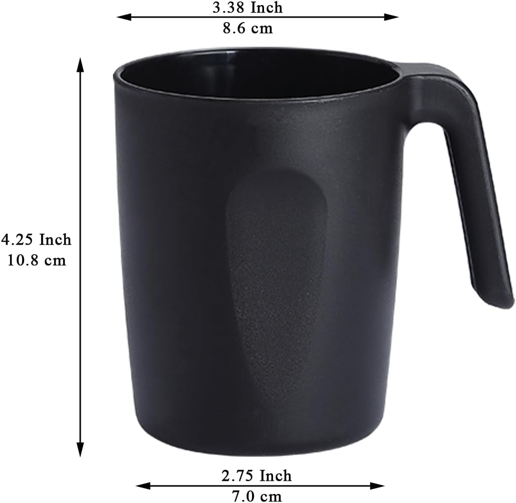 Kyraton Plastic Mug Set 12 Pieces, Black Unbreakable And Reusable Light Weight Travel Coffee Mugs Espresso Cups Easy to Carry And Clean, Dishwasher Safe