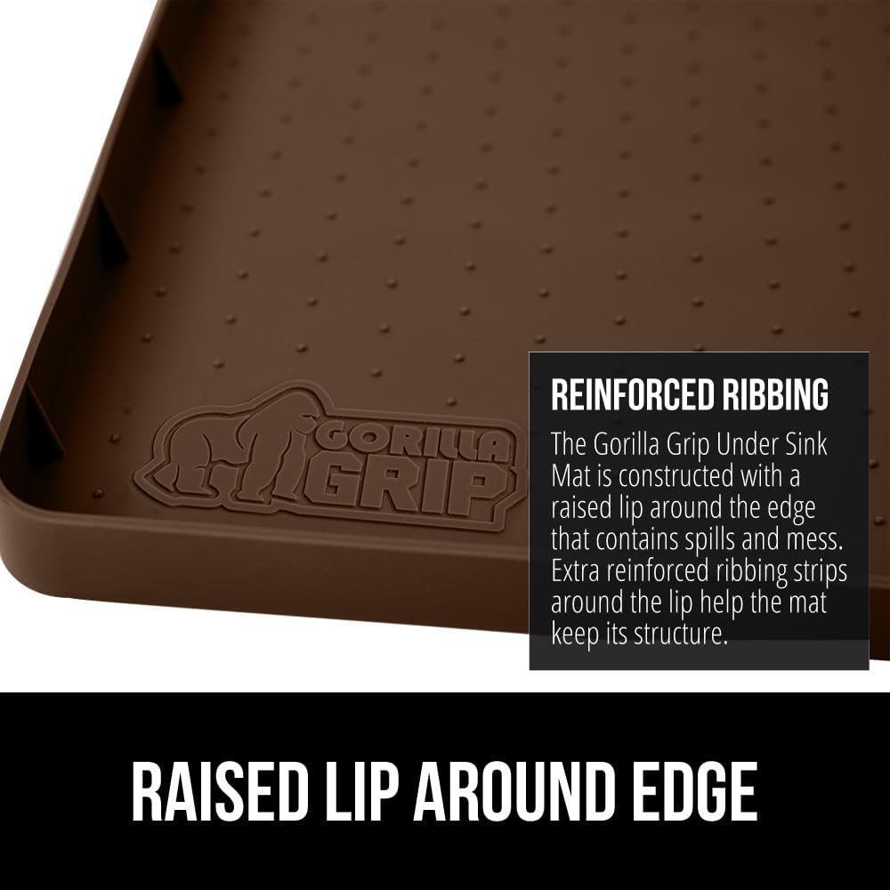GORILLA GRIP Waterproof Silicone Under Sink Mat with Raised Lip for Kitchen and Bathroom, 31 x 22 in, Cabinet Shelf Liner Stay in Place Mats Dishwasher Safe Drawer Liner, Organizer Tray, Coffee