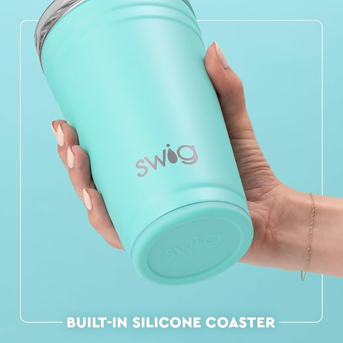 Swig Life 24oz Party Cup, Stackable Insulated Travel Coffee Tumbler with EZ Slider Lid, Cup Holder Friendly Travel, Stainless Steel 24 oz Tumbler, Reusable Mug (Match Point)