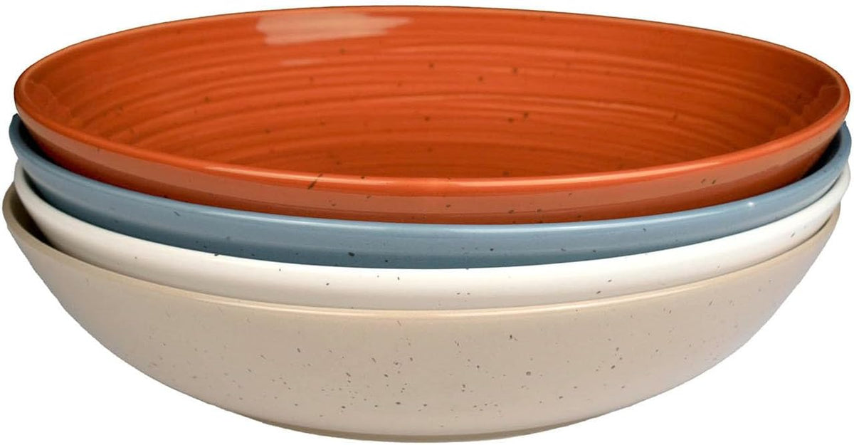 Sango Siterra Painter's Palette Stoneware Pasta Bowls (Set of 4) – Pasta & Serving Bowls, Earthy Reactive Glaze, Multi Assorted Colors, Microwave & Dishwasher Safe, for Everyday Dining & Entertainment