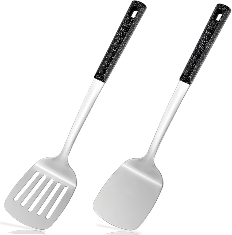 14.4-in 2 Pack metal spatula set, kitchen utensils, cooking utensils,Turner, Slotted Kitchen Spatulas Stainless Steel, Cooking Utensils, Ideal Cookware for Fish, Eggs, Pancakes