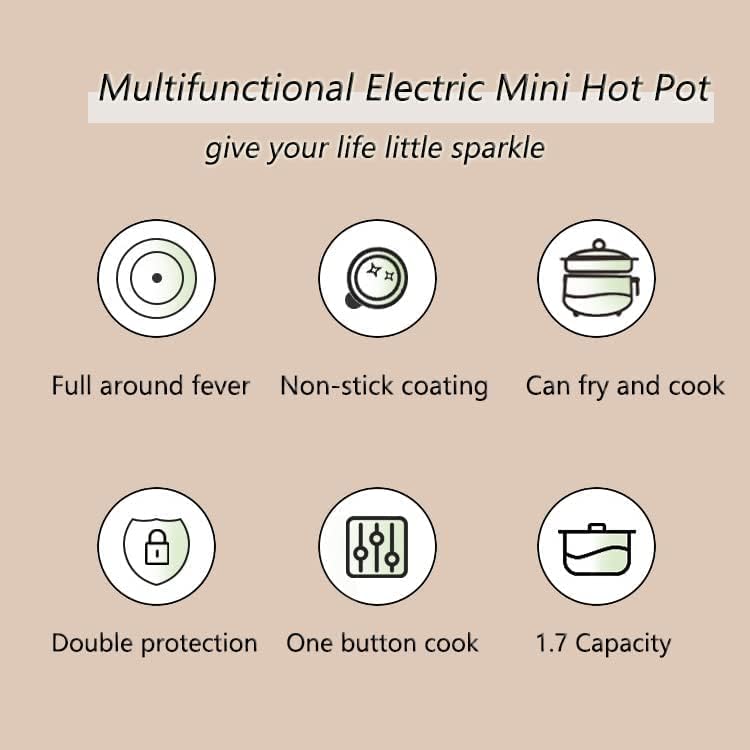 Drizzle Electric Cooker 1.7L - Multifunctional Hot Pot Non-stick Pan - Dorm Office Portable Rapid Ramen Cooker Boil Dry Protection - For Noodles Steak Cooker Eggs Stir-Frying Pasta Oatmeal