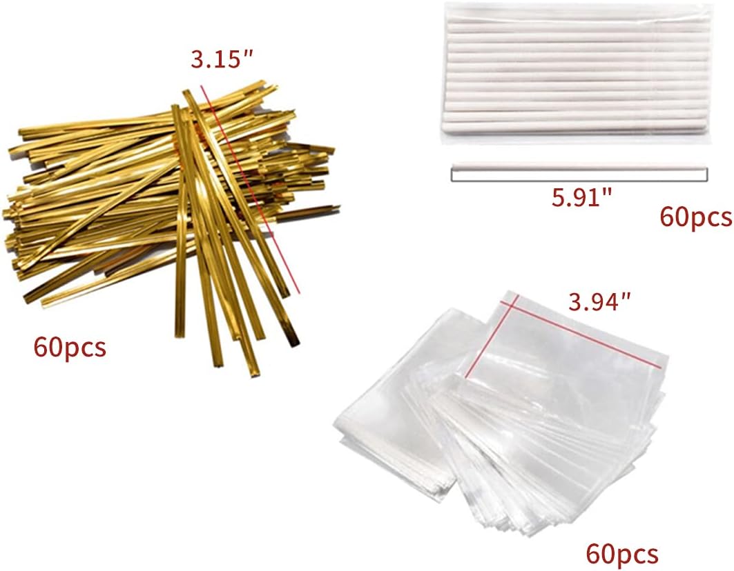8-Capacity Large Silicone Lollipop Molds, Chocolate Hard Candy Mold with 60pcs Sucker Sticks, Candy Treat Bags, Gold Ties. Great for Sucker, Hard Candy, Lollipop, Cake pop (Large Round)