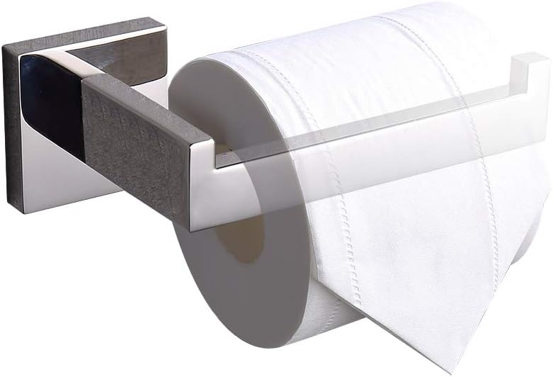 TASTOS Polished Chrome Toilet Paper Holder SUS304 Stainless Steel, Modern Square Half Open Bathroom 5 inch TP Holder Wall Mount Rustfree Tissue Roll Dispenser for Washroom Kitchen 2 Pack