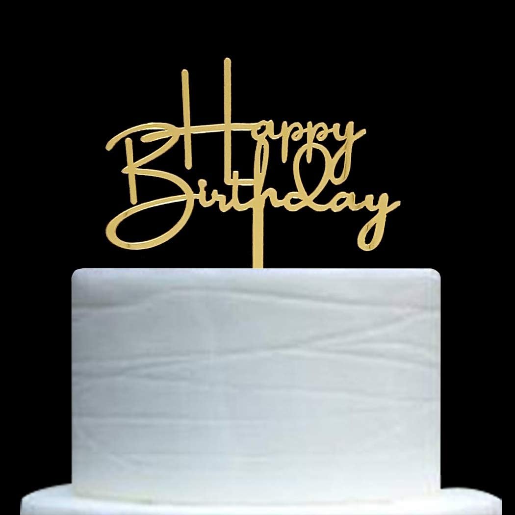 Happy Birthday Cake Topper for Birthday Party Decorations, Mirror Gold Acrylic