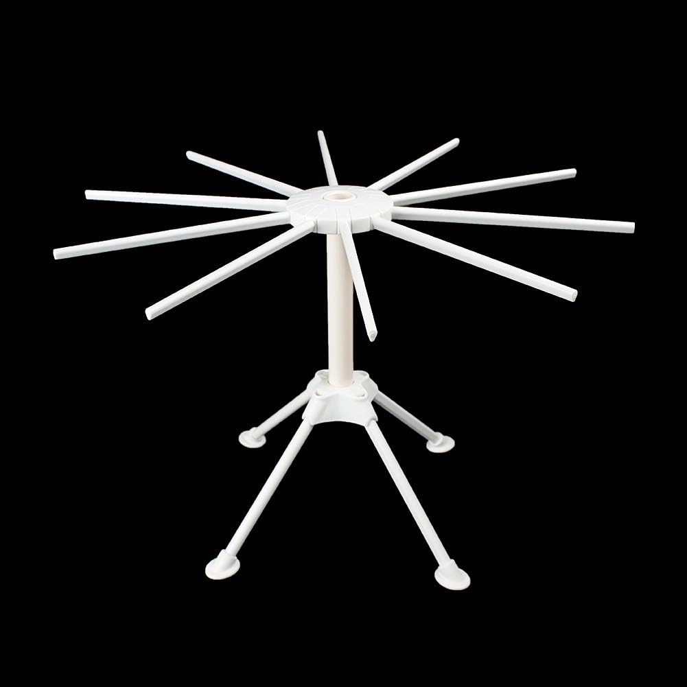 Ourokhome Collapsible Pasta Drying Rack, Plastic Foldable Homemade Fresh Spaghetti Stand Dryer Noodle Hanger for Kitchen with 10 Arms, Stable, Easy Storage, Quickly Set Up (White)