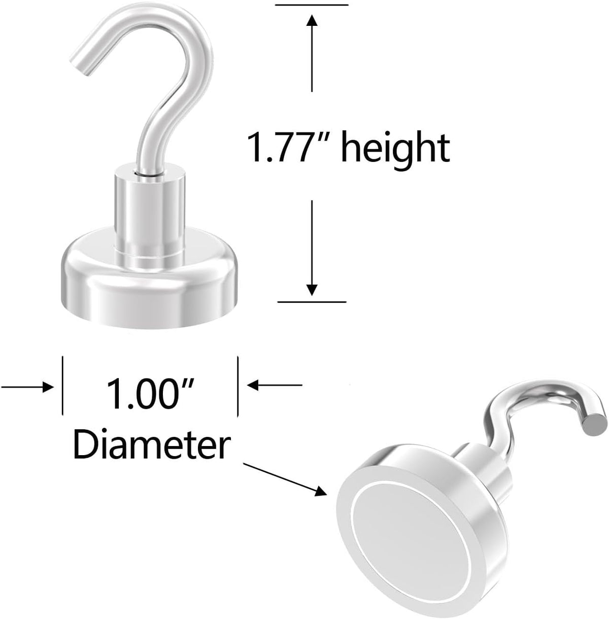 Strong Magnetic Hooks with 1 Inch Dia Magnet Base, 80lbs - 12Pack Heavy Duty Rare Earth Magnet Hook for Refrigerator,Extra Strong Cruise Hook for Hanging, Magnetic Hanger for Cabins, Grill