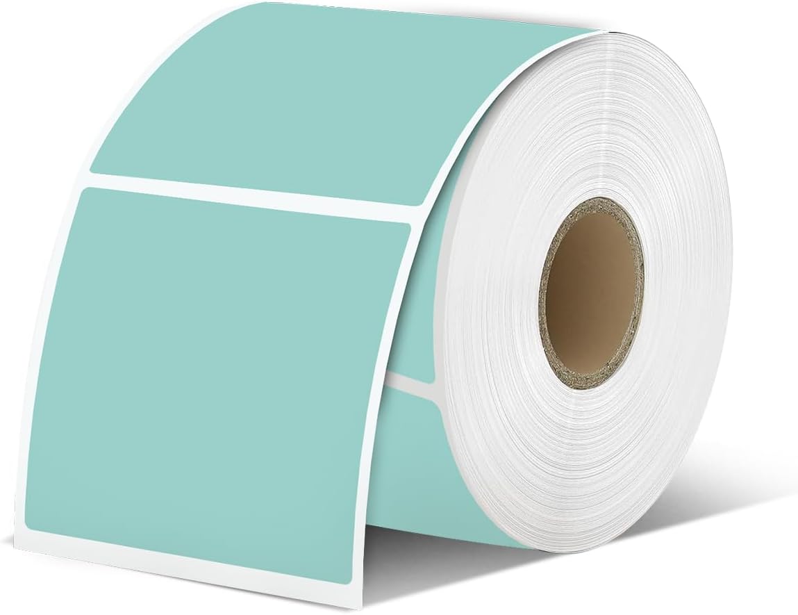 iEager Green Square Thermal Label Stickers, 2"x2" Self-Adhesive Square Direct Thermal Labels with Perforation Line, 500 Sheets/Roll