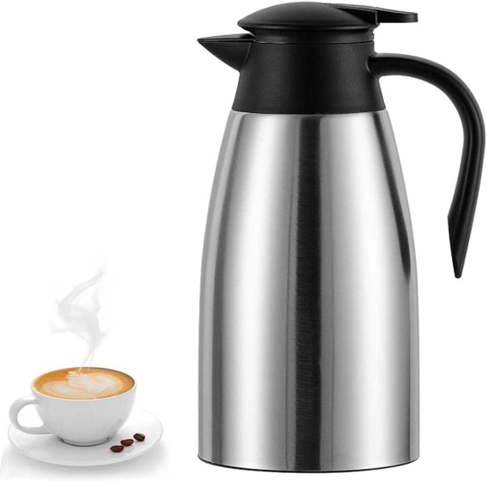 70 oz Thermal Coffee Carafe Stainless Steel, Insulated Coffee Carafe - Double Walled Vacuum Coffee Thermos Water Beverage Dispenser for Keeping12 Hour Hot/24 Hour Cold Water, Thermal carafe (Silver)