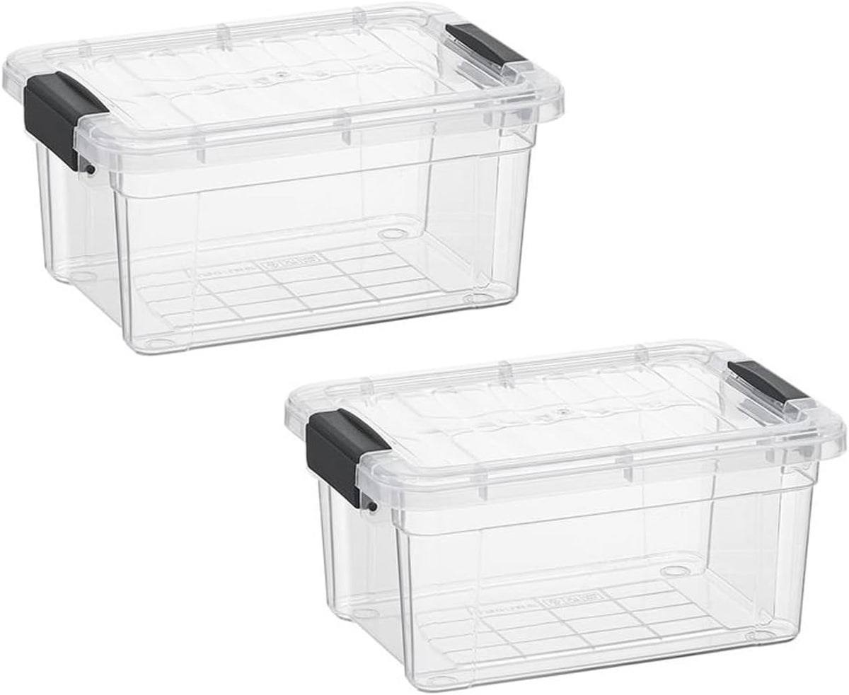 Superio Clear Storage Boxes with Lids, 2 Quart Plastic Container Bins for Organizing, Stackable Crates, BPA Free, Non Toxic, Odor Free, Organizers for Home, Office, School, and Dorm