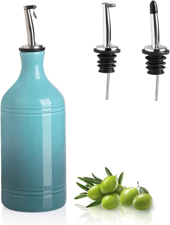 Sweejar Ceramic Olive Oil Dispenser Bottle, Opaque Oil Cruet Protects Oil to Reduce Oxidation, Suitable for Oil, Vinegar, Coffee Syrups & Other Liquids, Pack of 1, 15.5 Fl Oz (Gradient Blue)