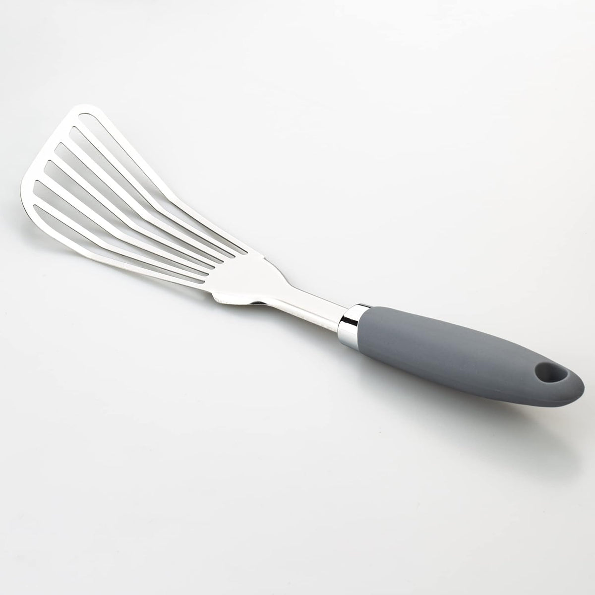 304 Stainless Steel Fish Spatula, Non-Slip Ergonomic Handle Slotted Spatula, Grey