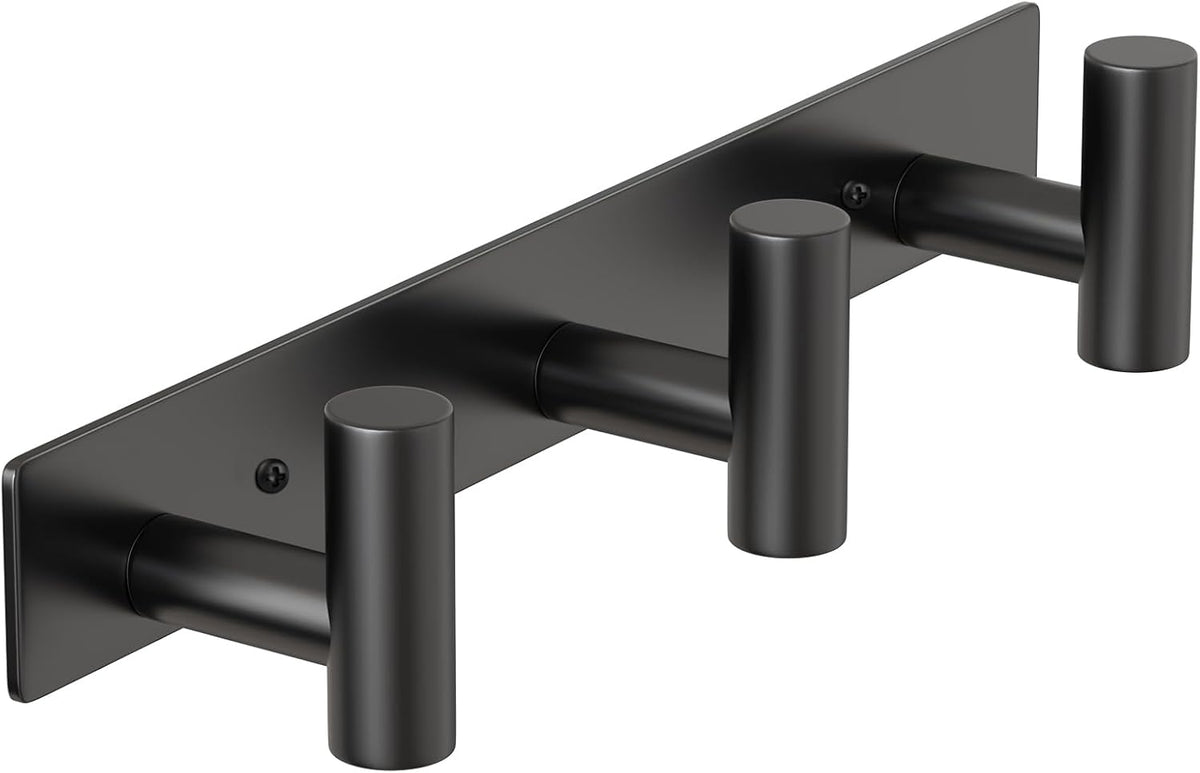 PMMASTO Coat Rack Wall Mounted, 3 "T Shaped Wall Hooks for Hanging, Heavy Duty Stainless Steel Coat Hook Rail for Hat Towel Robes in Bathroom Kitchen Mudroom Entryway (Black, 1PC)