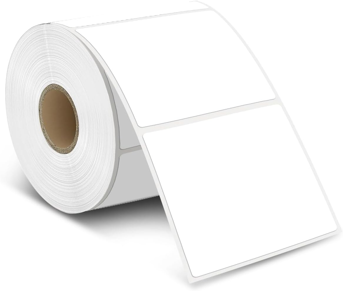 iEager White Square Thermal Label Stickers, 3" x 3" Self-Adhesive Square Direct Thermal Labels with Perforation Line, 500 Sheets/Roll