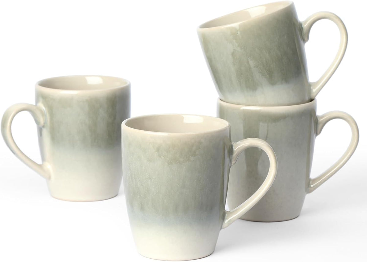 famiware Coffee Mugs Set, 13 oz Mug Set of 4, Stoneware Cups for Latte, Hot Tea, Mocha, Cocoa, Cappuccino, Microwave and Dishwasher Safe, Glacier Series, Sage Green